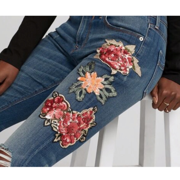 EXPRESS SEQUIN EMBROIDERED STRETCH LEGGINGS OR - Picture 2 of 6